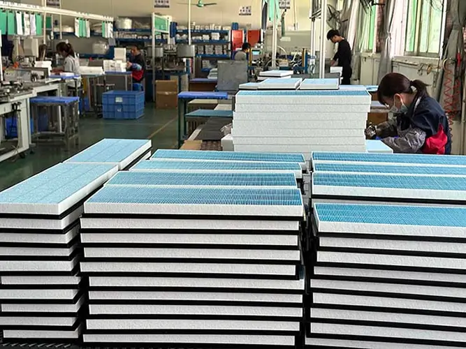 Premium Buket Auto Parts cabin air filters producing line, ready for wholesale distribution.