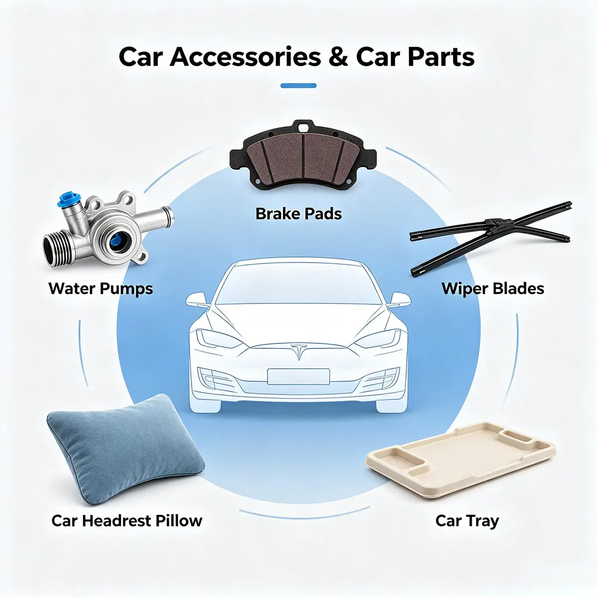 wholesale Car Accessories, car parts supplier, Like water pumps, Brake Pads, Wiper Blades, car headrest pillow, car food tray...etc. by Buket auto parts